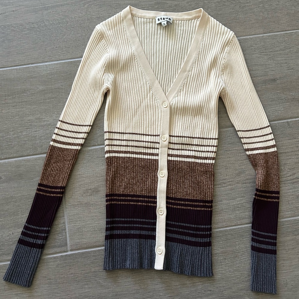 STAUD craftsman Striped Cardigan